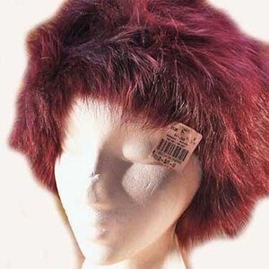 FOX FUR HAT, ONE SIZE, BURGUNDY, SOFT WOVEN FUR INSIDE & OUT, GENUINE FOX,